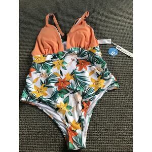 cupshe one piece swimsuit 2X NWT Orange Floral‎
